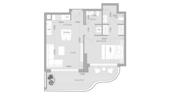 Apartment floor plan, 1 bedroom in ALTA V1EW No. 11010 (2D)