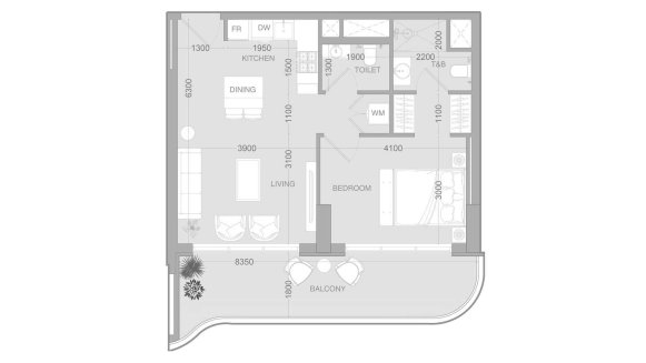 Apartment floor plan, 1 bedroom in ALTA V1EW No. 11008 (2D)