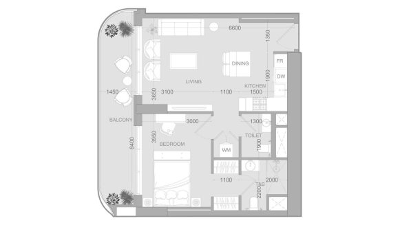 Apartment floor plan, 1 bedroom in ALTA V1EW No. 11011 (2D)