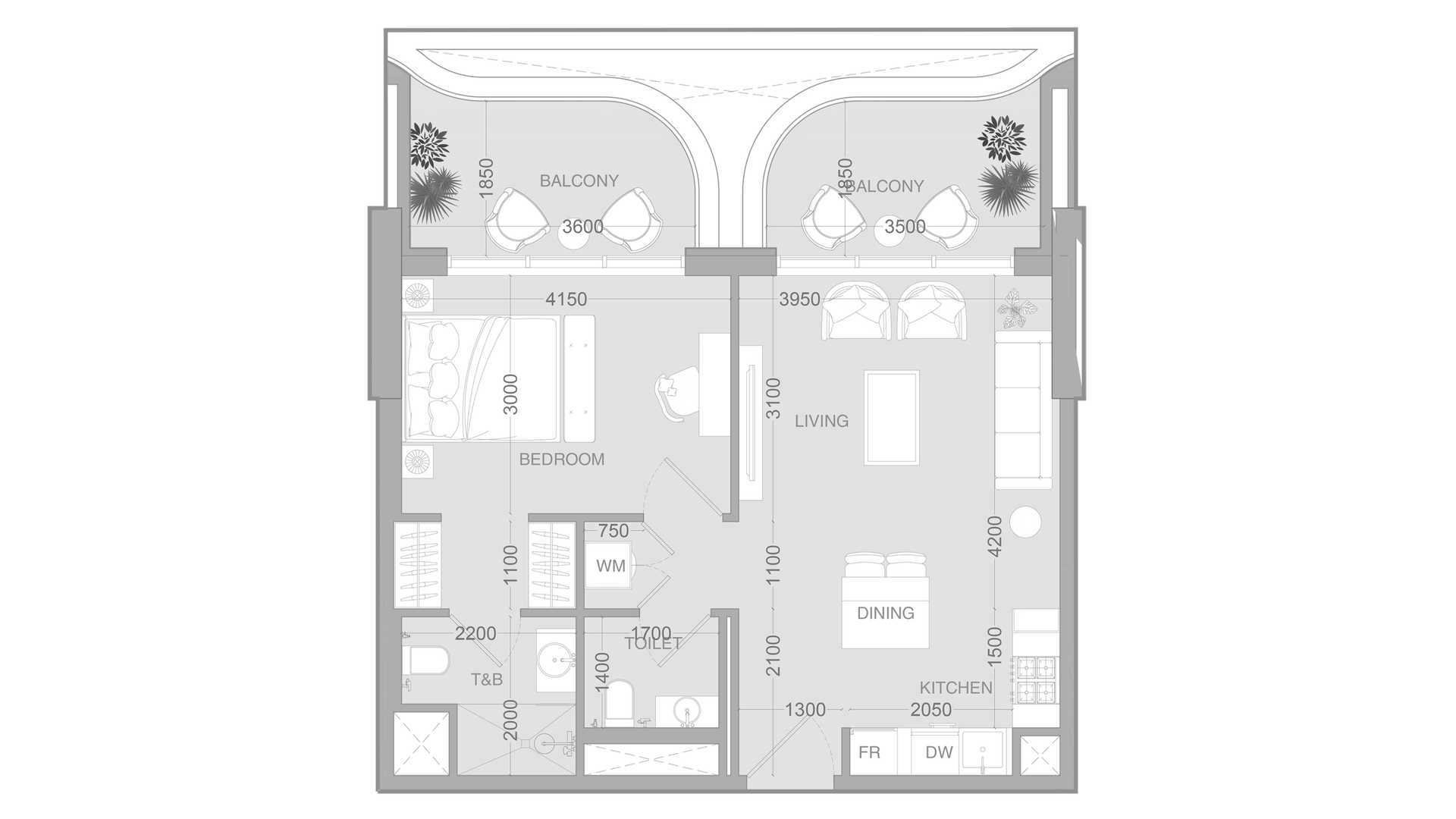 Apartment floor plan, 1 bedroom in ALTA V1EW No. 11013