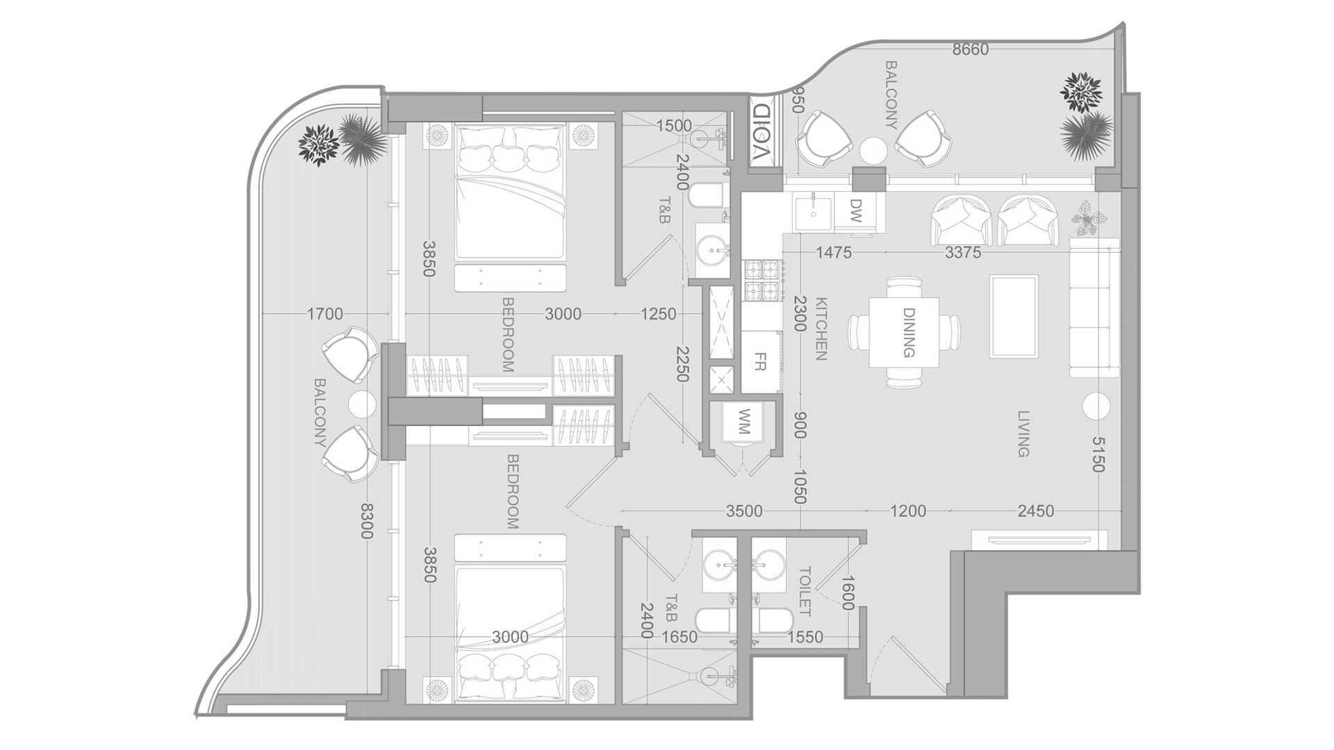 Apartment floor plan, 2 bedrooms in ALTA V1EW No. 11014