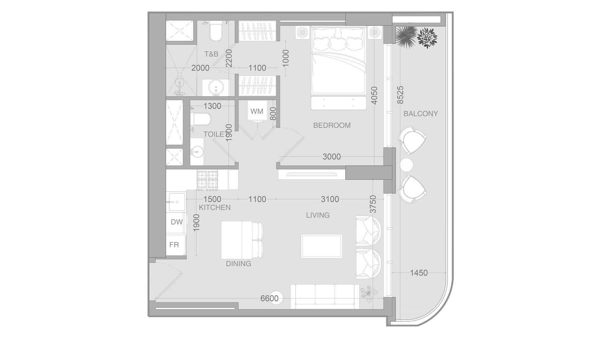 Apartment floor plan, 1 bedroom in ALTA V1EW No. 11007
